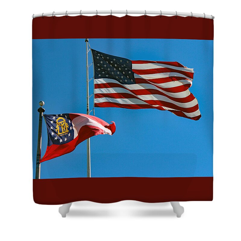 Flags Shower Curtain featuring the photograph Old Glory - Georgia -They Fly Proud by DB Hayes