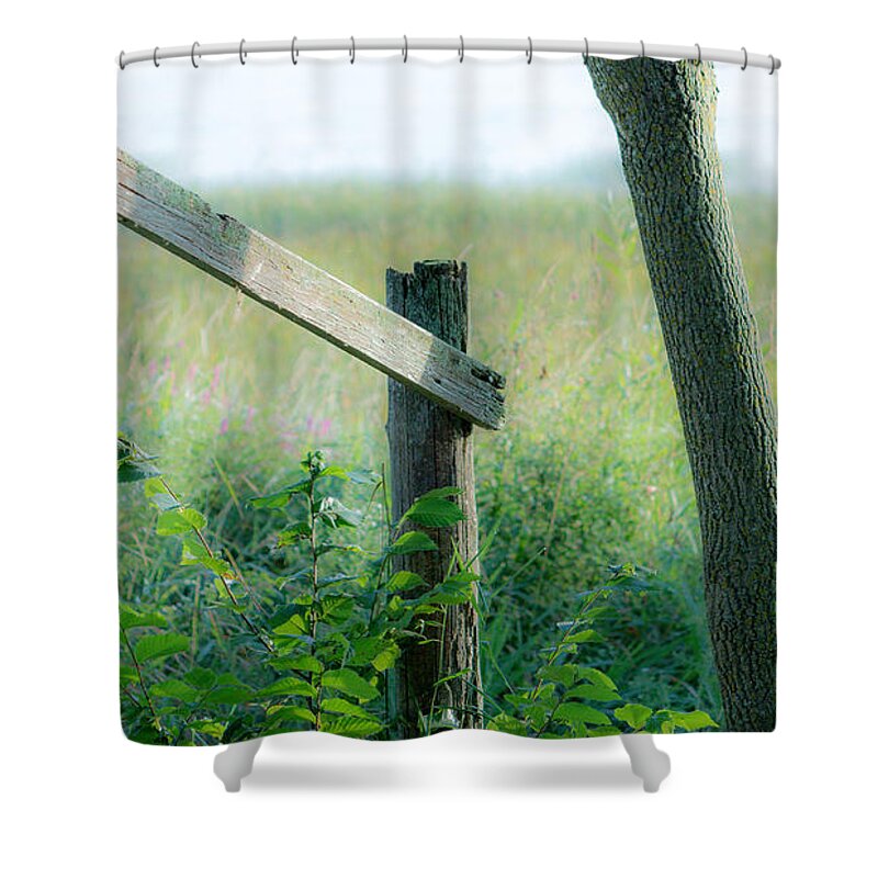 Old Hand Rail Shower Curtain featuring the photograph Old Hand Rail by Marc Champagne