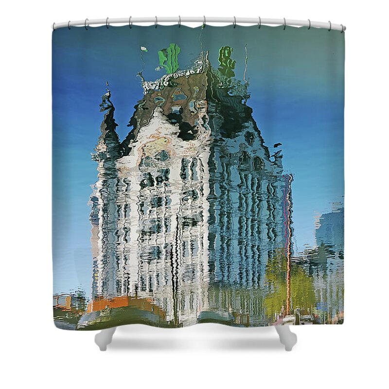 Reflection Shower Curtain featuring the digital art Old Harbour Reflection by Frans Blok