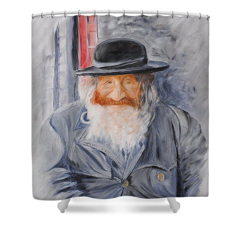 Jerusalem Shower Curtain featuring the painting Old Man of Jerusalem by Quwatha Valentine