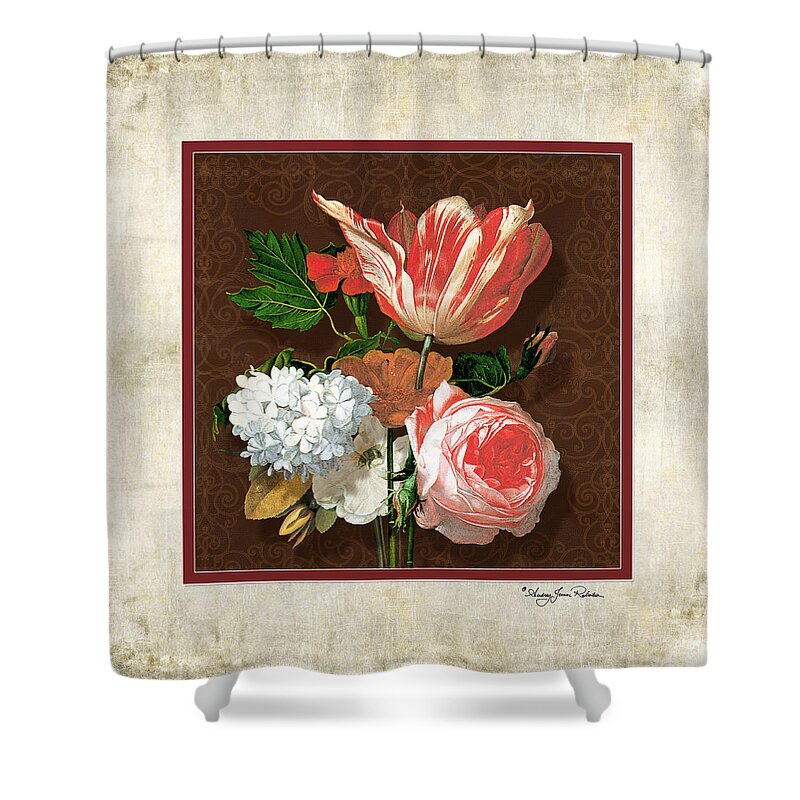 Old Masters Shower Curtain featuring the painting Old masters Reimagined - Parrot Tulip by Audrey Jeanne Roberts