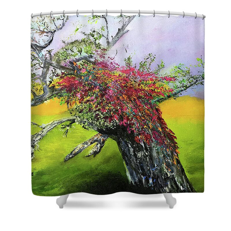 Impressionist Shower Curtain featuring the painting Old Nantucket Tree by Terry R MacDonald