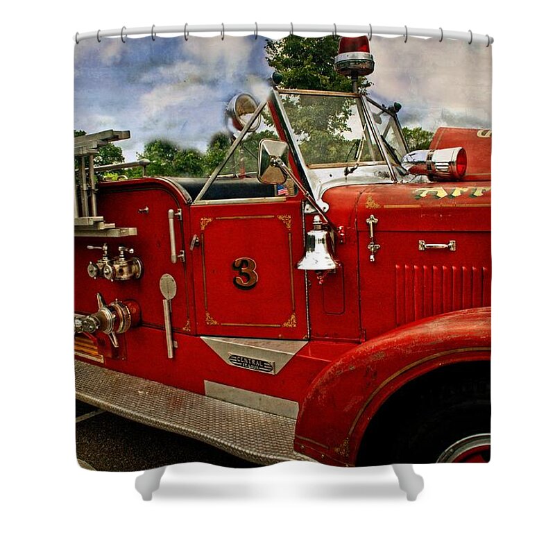 .fire Engine Shower Curtain featuring the photograph Old Number 3 by Marty Koch