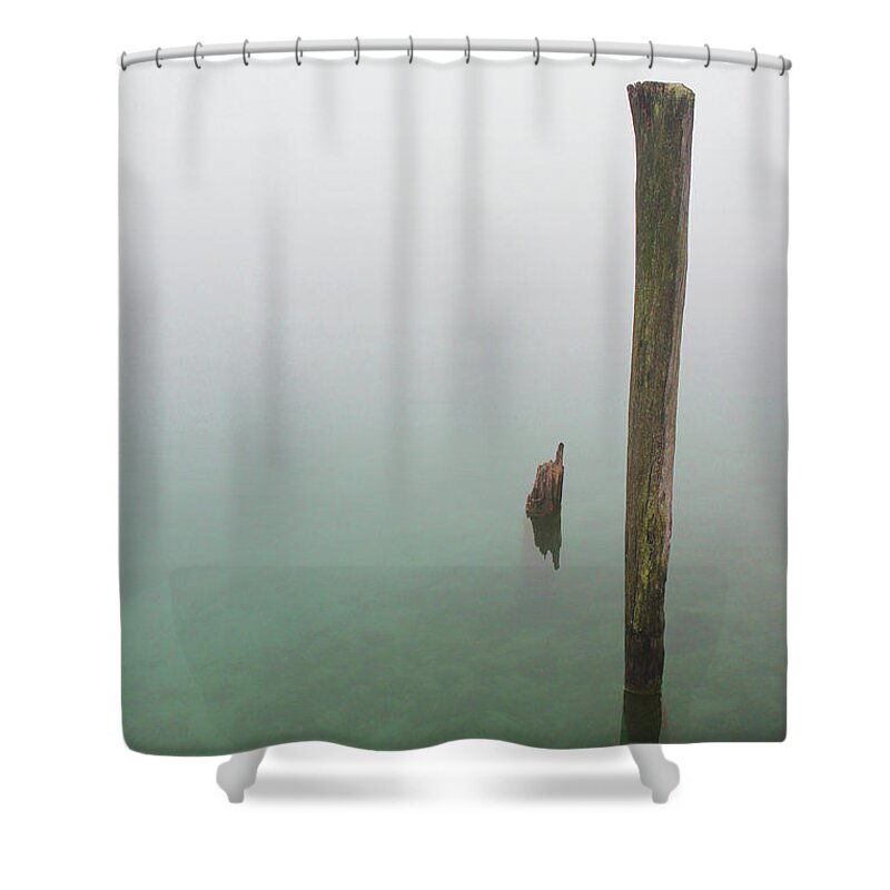 Piling Shower Curtain featuring the photograph Old Piling Reflections 5 by Mary Bedy