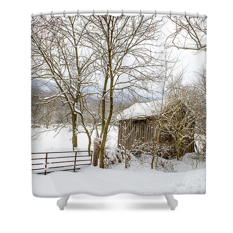 Landscape Shower Curtain featuring the photograph Old Post Office in Snow by Joe Shrader