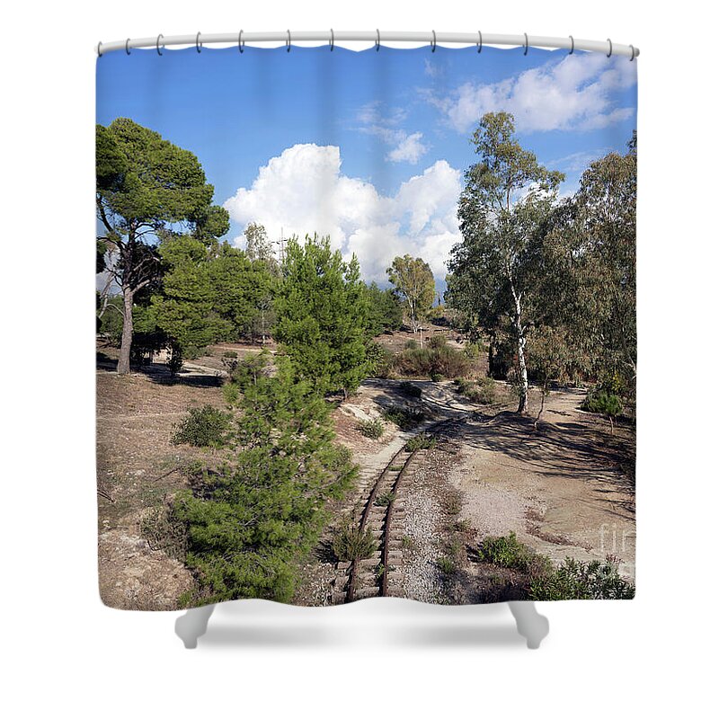 Nature; Natural; Flora; Country; Landscape; Scenery; Greece; Hellas; Greek; Hellenic; Europe; European Shower Curtain featuring the photograph Old railway lines by George Atsametakis