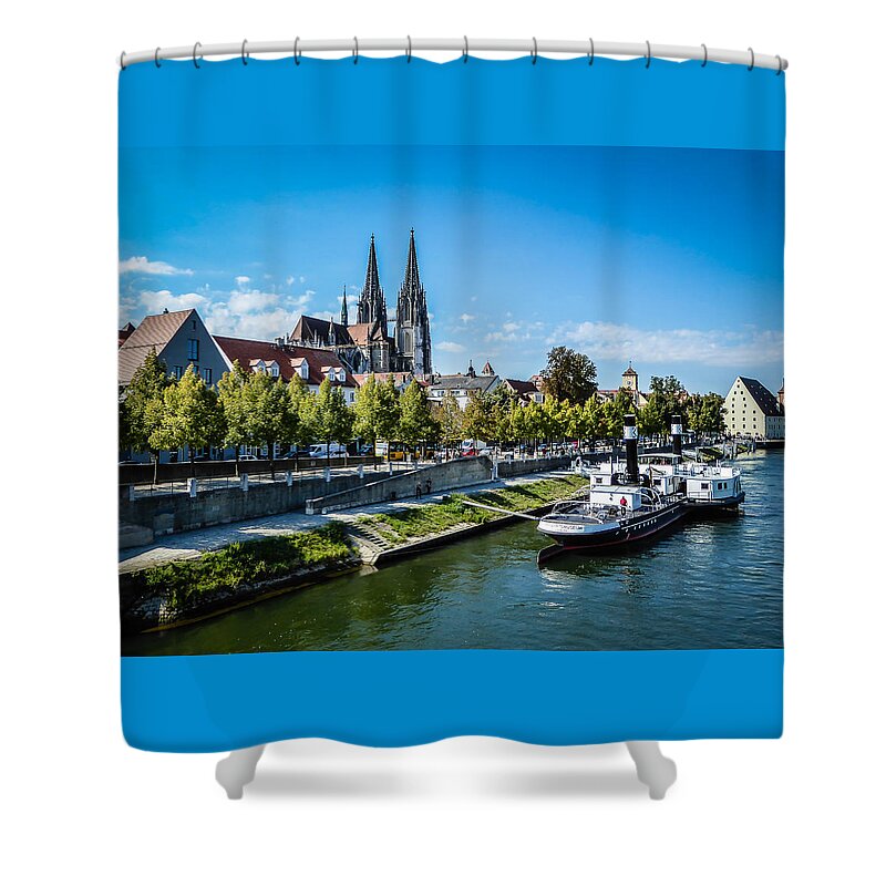 Regensgurg Shower Curtain featuring the photograph Old Regensburg Cityscape by Pamela Newcomb