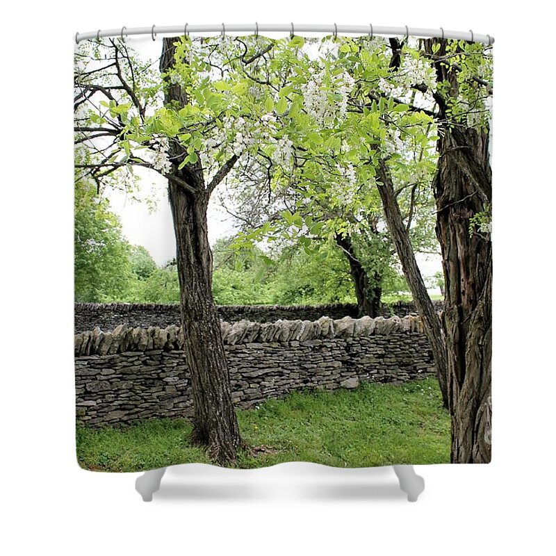 Old Rock Fence Shower Curtain featuring the photograph Old Rock Fence by Carol Riddle