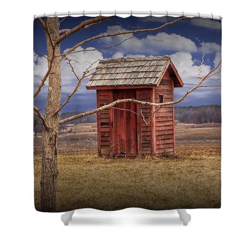 Outhouse Shower Curtain featuring the photograph Old Rustic Wooden Outhouse in West Michigan by Randall Nyhof