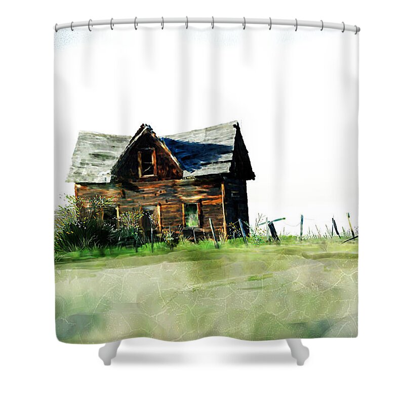 Abandoned Shower Curtain featuring the digital art Old sagging house by Debra Baldwin