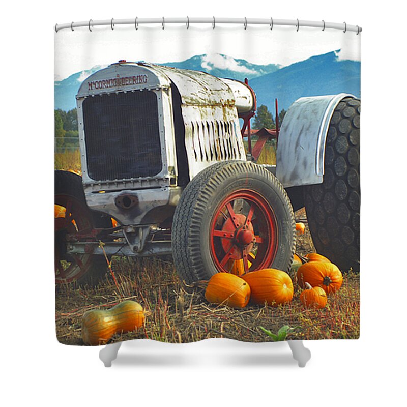 Tractors Shower Curtain featuring the photograph Old Tractor in the Pumpkin Patch by Randy Harris