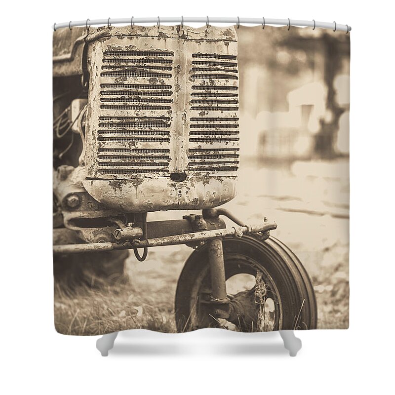 Vermont Shower Curtain featuring the photograph Old Vintage Tractor Brown Toned by Edward Fielding