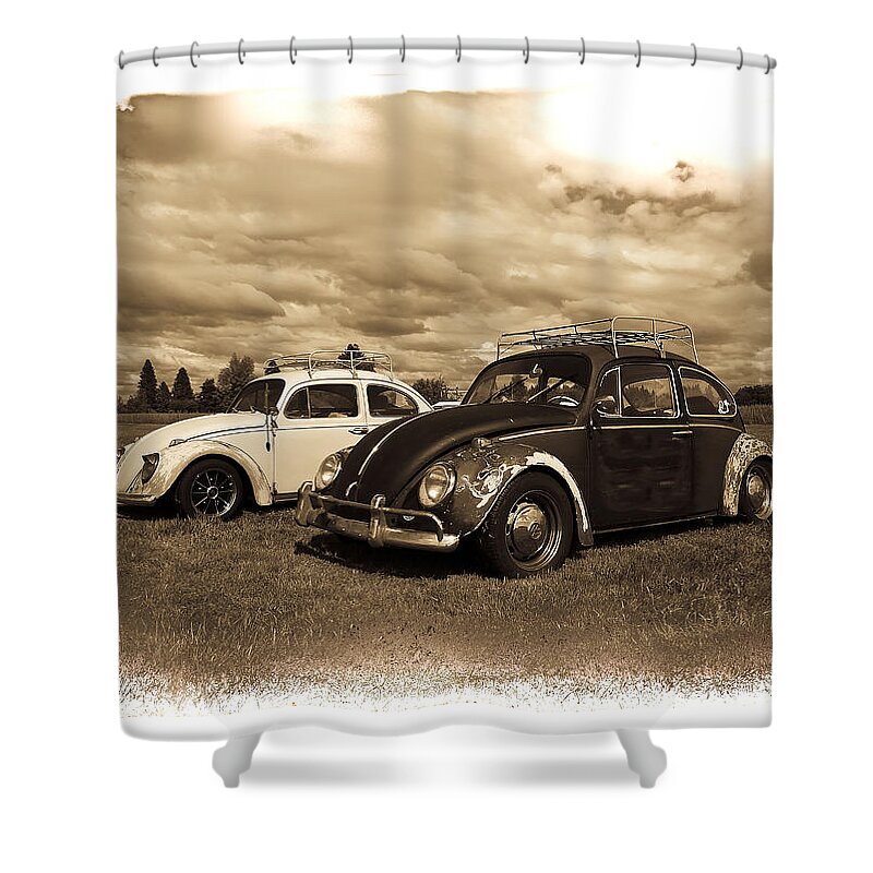 Vw Bug Shower Curtain featuring the photograph Old VW Beetles by Steve McKinzie