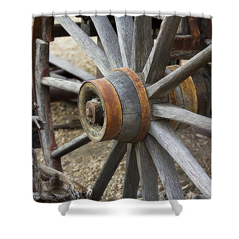 Wheel Shower Curtain featuring the photograph Old Waagon Wheel by Phyllis Denton