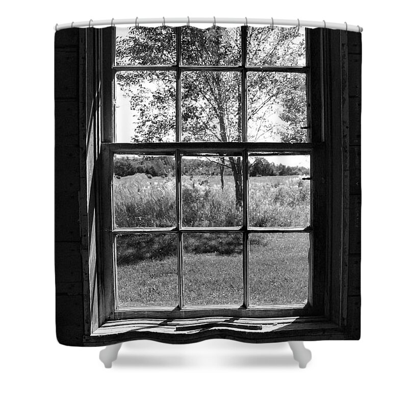 Old Shower Curtain featuring the photograph Old Window BW by Joanne Coyle