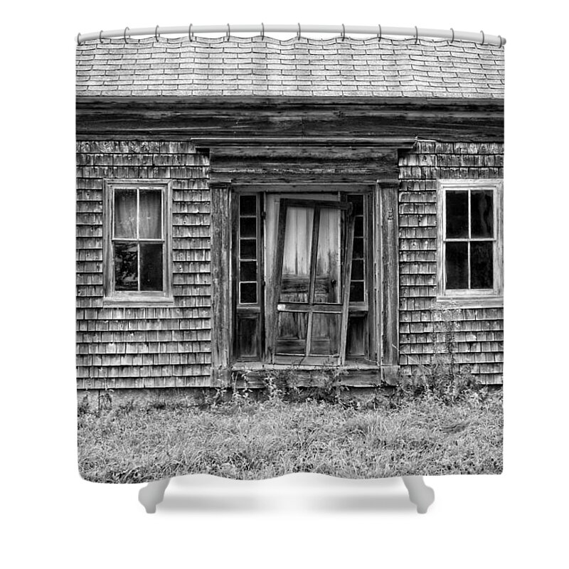 House Shower Curtain featuring the photograph Old Wood Shingle House Black and White Photograph by Keith Webber Jr