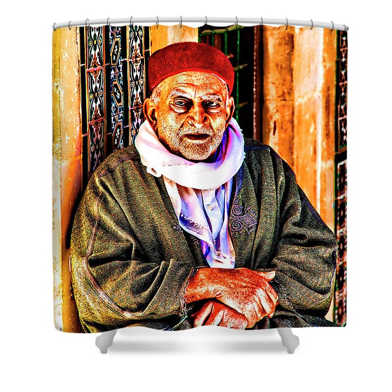 Tunisia Rural Areas Shower Curtain featuring the photograph Old Worshiper by Rick Bragan