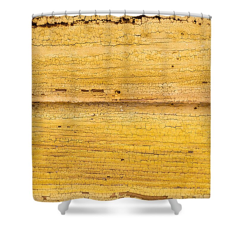 Abstract Shower Curtain featuring the photograph Old Yellow Paint on Wood by John Williams