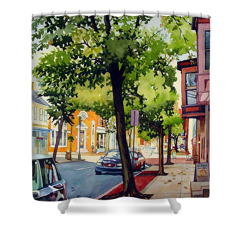 Landscape Shower Curtain featuring the painting Olde Towne by Mick Williams