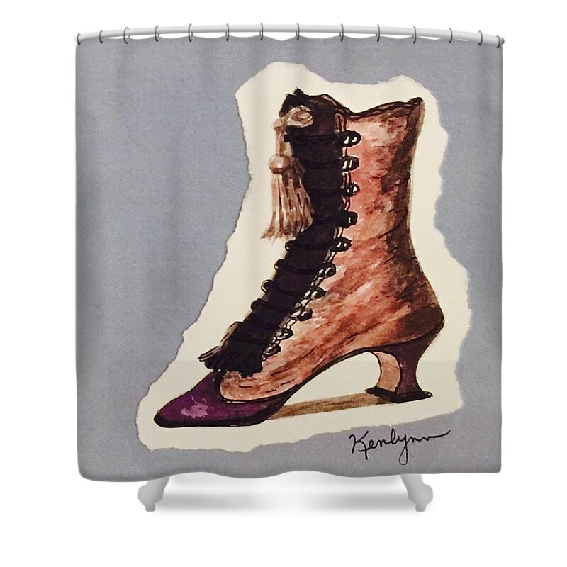 Old Shower Curtain featuring the painting Olden Days Wedding Shoe by Kenlynn Schroeder
