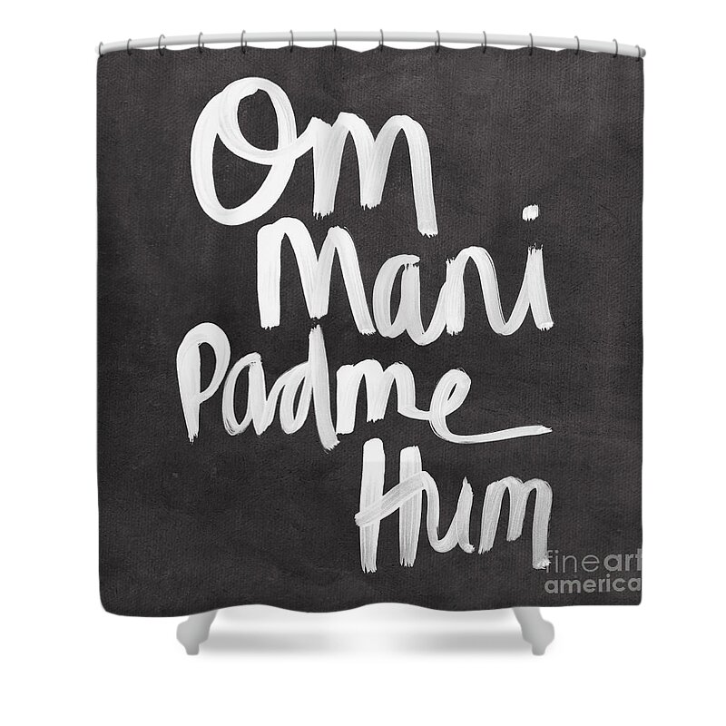 Zen Shower Curtain featuring the mixed media Om Mani Padme Hum by Linda Woods