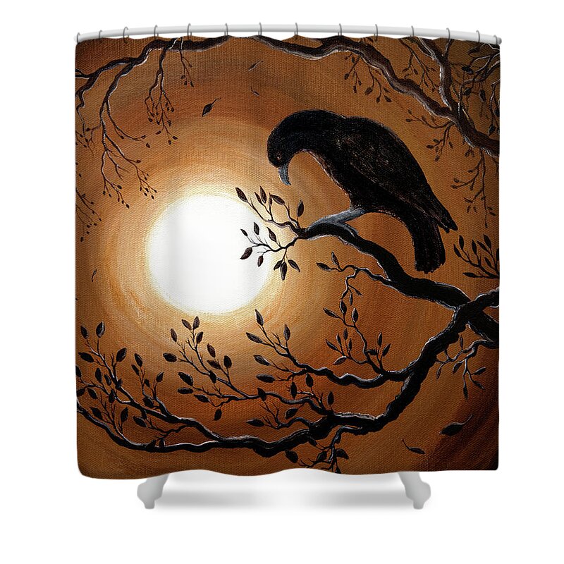 Moon Shower Curtain featuring the painting Ominous Bird of Yore by Laura Iverson