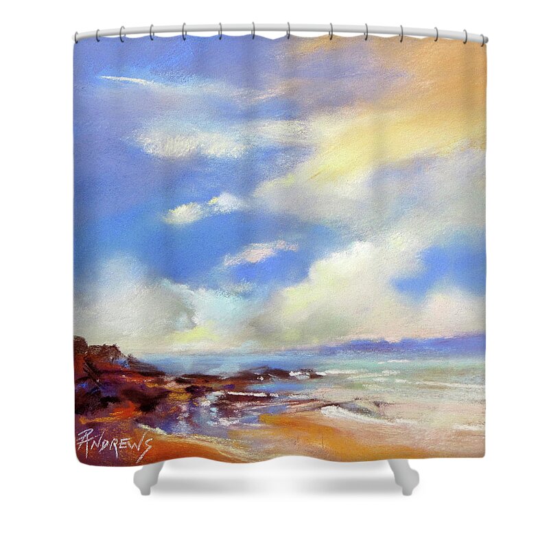 Seascape Shower Curtain featuring the painting On A Clear Day by Rae Andrews