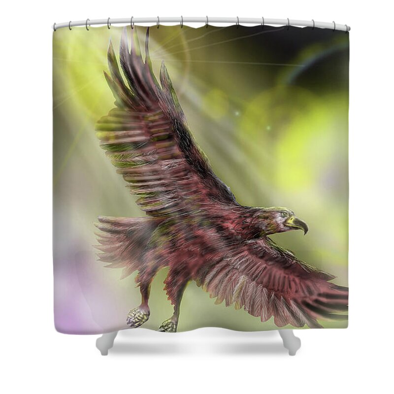 Eagle In Flight Shower Curtain featuring the painting On Eagles Wings by Rob Hartman