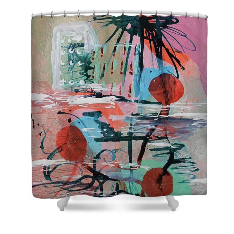 Landscape Shower Curtain featuring the mixed media On the Beach by April Burton
