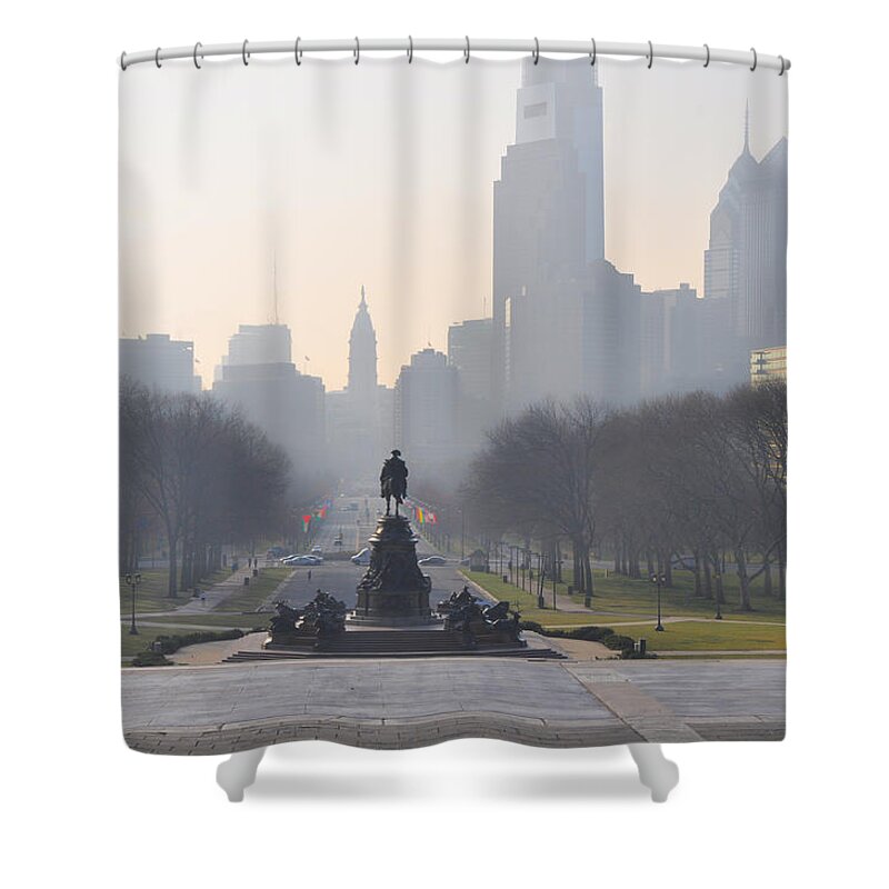 The Shower Curtain featuring the photograph On the Benjamin Franklin Parkway - Philadelphia by Bill Cannon