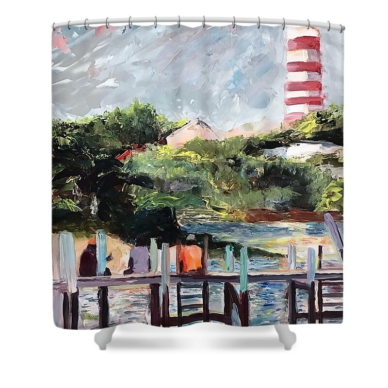 Hope Town Shower Curtain featuring the painting On the Dock by Josef Kelly