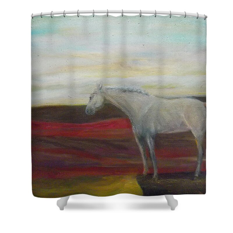 Horse Shower Curtain featuring the painting On the Edge by Susan Esbensen