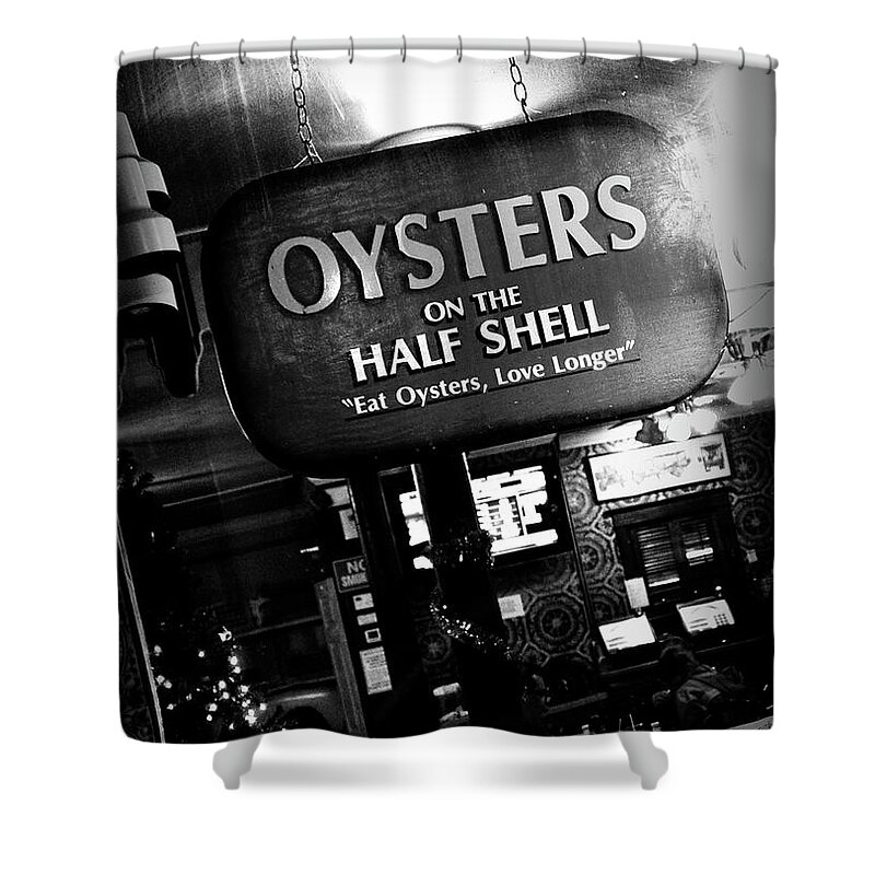 Black & White Shower Curtain featuring the photograph On the Half Shell - BW by Scott Pellegrin