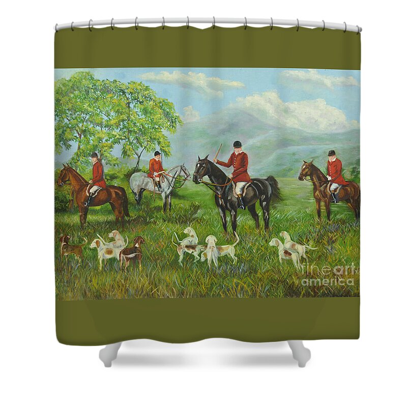 Fox Hunt Shower Curtain featuring the painting On The Hunt by Charlotte Blanchard
