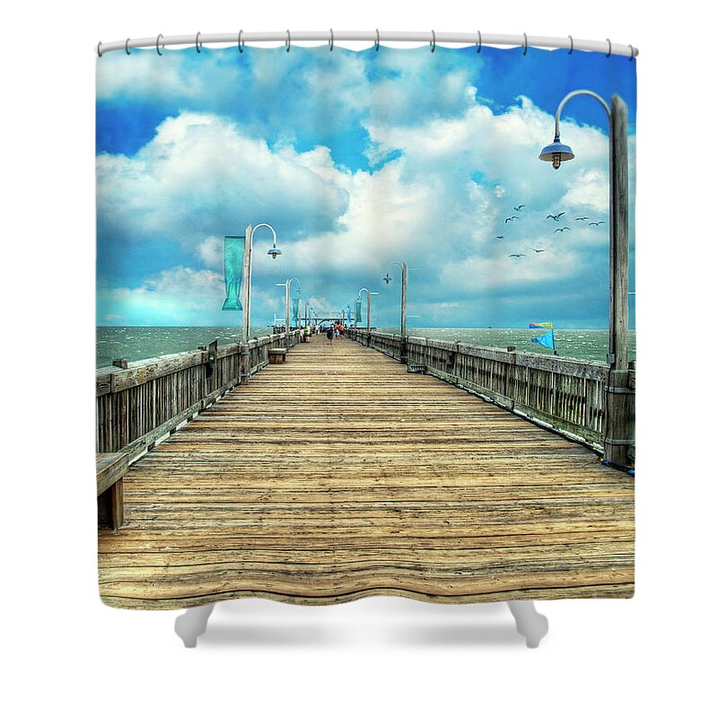 Tybee Shower Curtain featuring the photograph On the Pier at Tybee by Tammy Wetzel