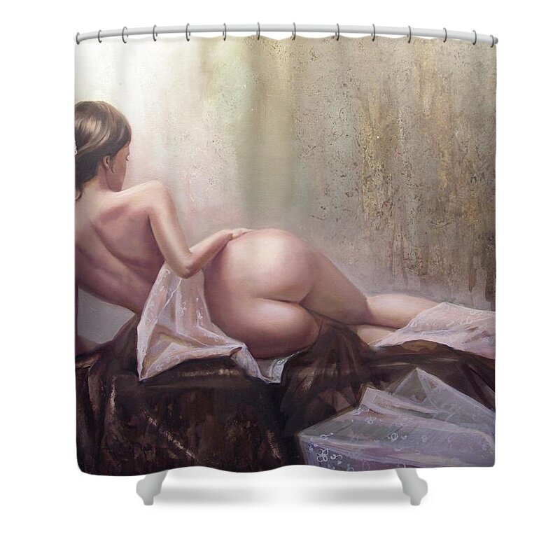 Art Shower Curtain featuring the painting On the podium by Sergey Ignatenko