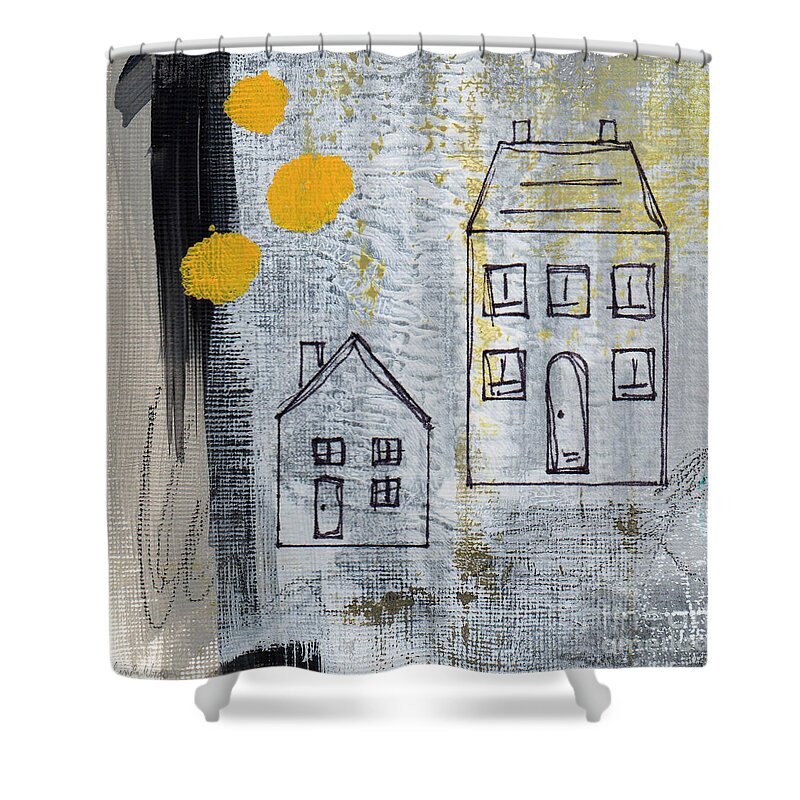 Abstract Shower Curtain featuring the painting On The Same Street by Linda Woods