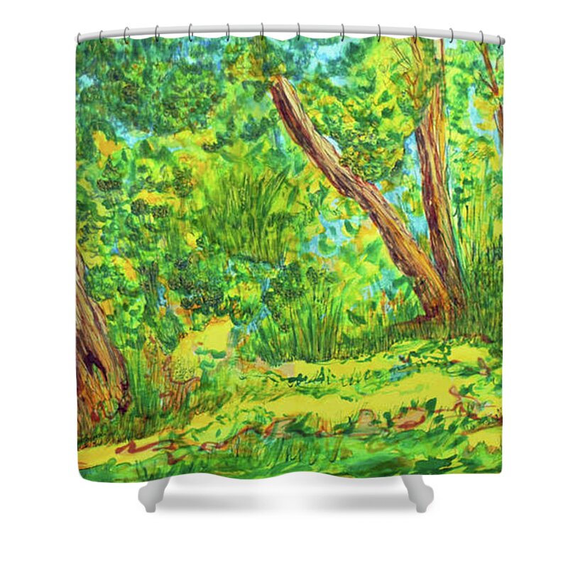 Silk Painting Shower Curtain featuring the painting On the Trail by Susan Moody
