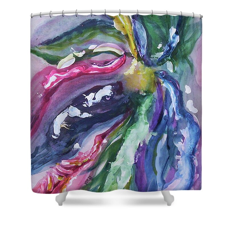 Watercolor Shower Curtain featuring the painting On the Vine 2 by Suzanne Udell Levinger