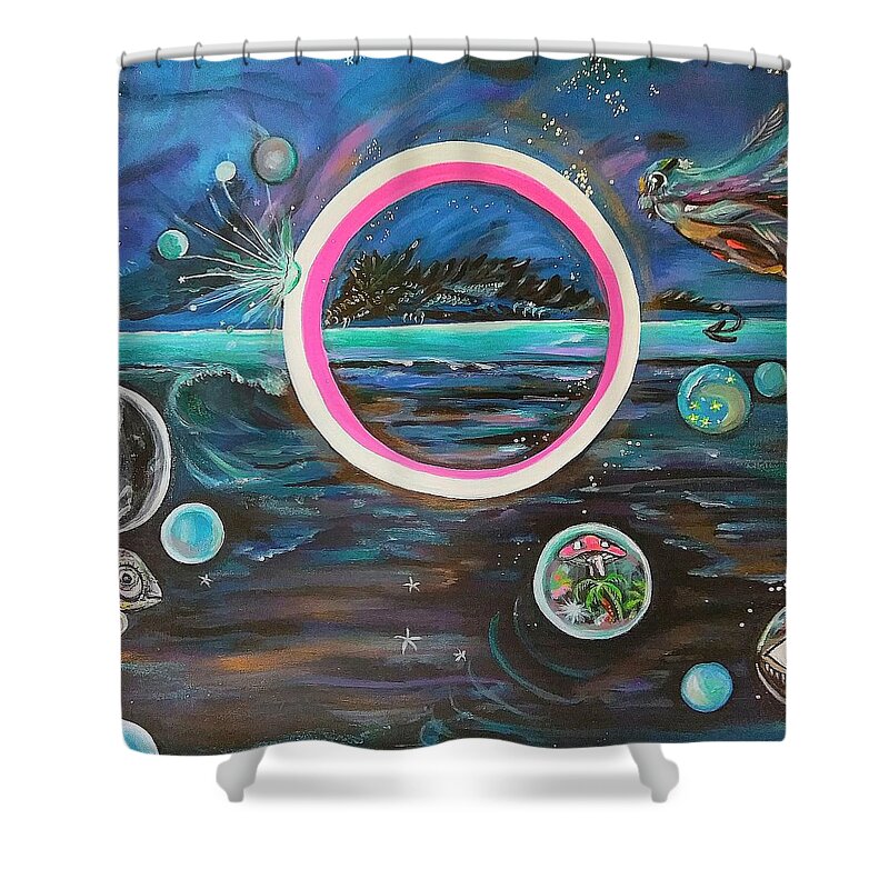 Surrealism Shower Curtain featuring the painting On To Cutthroat Island by Tracy Mcdurmon