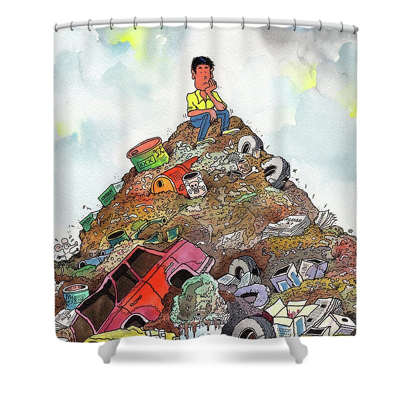 Greed Shower Curtain featuring the painting On top of things by Anthony Mwangi