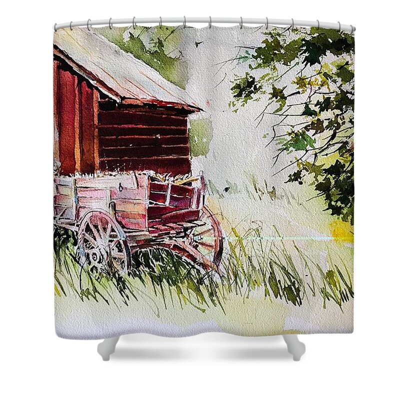 Old Wagon Shower Curtain featuring the painting Once upon a time by George Jacob
