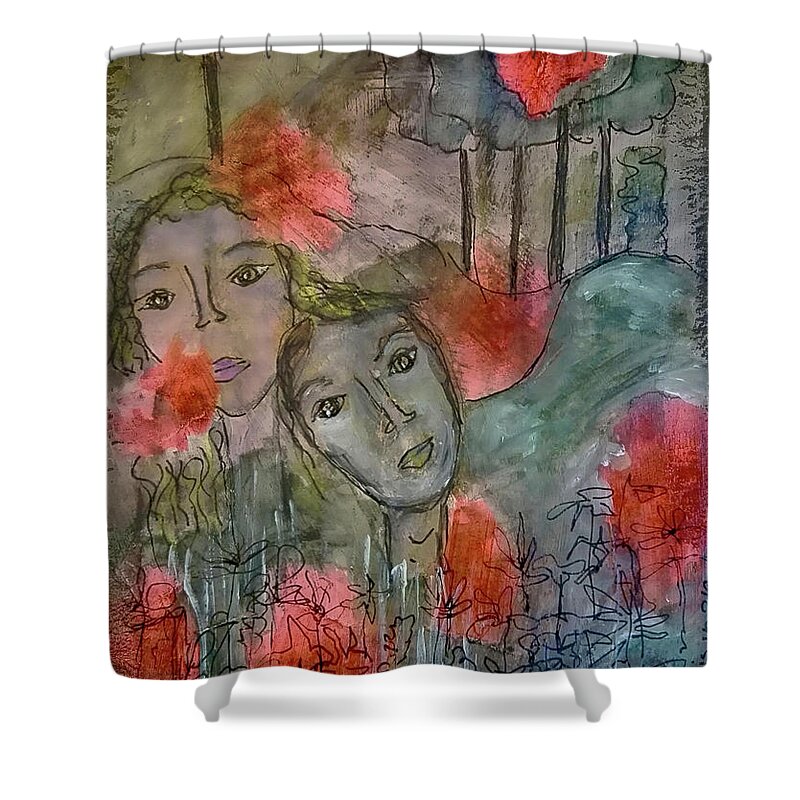 Memories Shower Curtain featuring the mixed media Once Upon a Time by Mimulux Patricia No