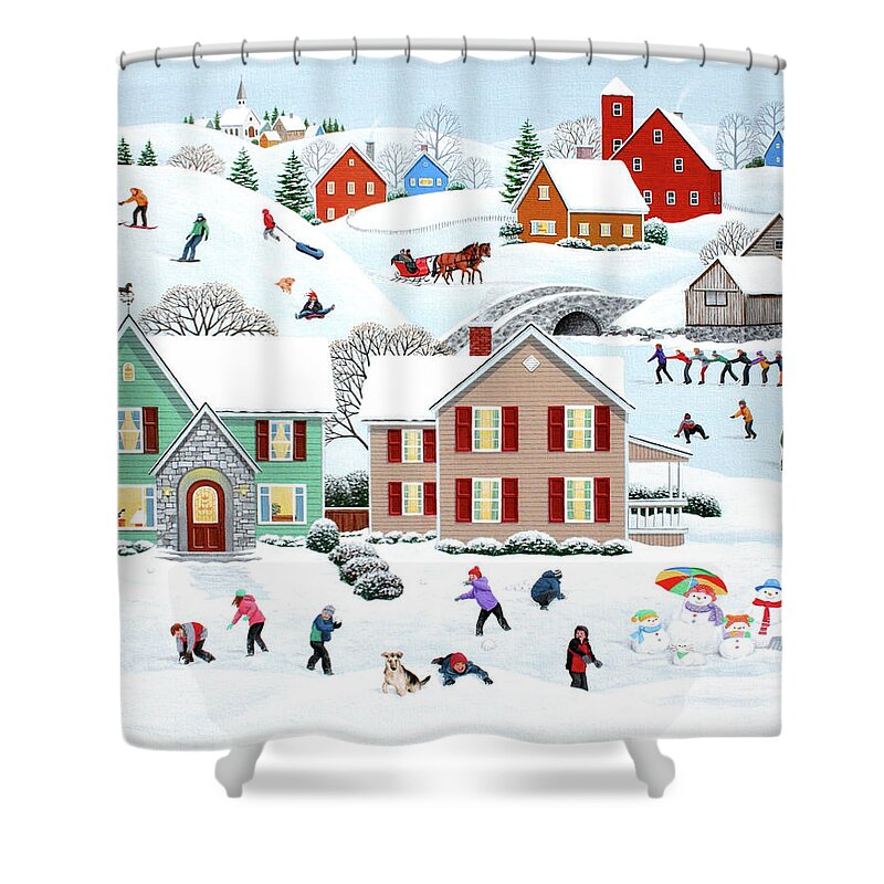 Folk Art Shower Curtain featuring the painting Once Upon A Winter by Wilfrido Limvalencia