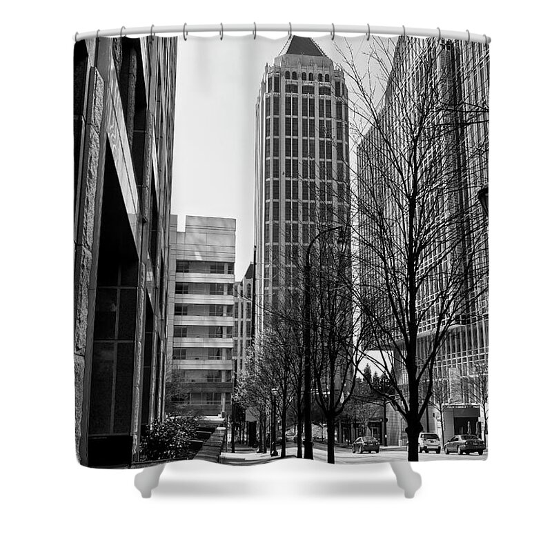 Midtown Atlanta Shower Curtain featuring the photograph One Atlantic Center in Black and White by Jill Lang