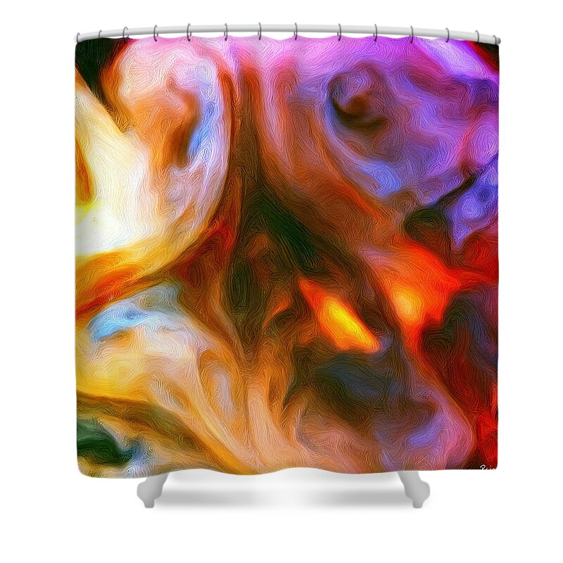  Shower Curtain featuring the mixed media One-eyed Abstract by Rein Nomm