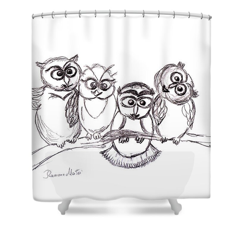 For Children Shower Curtain featuring the drawing One Happy Family by Ramona Matei