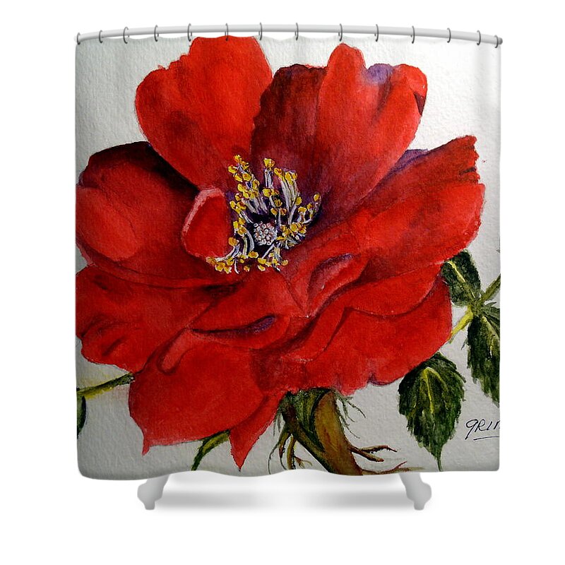 Roses Shower Curtain featuring the painting One Lone Wild Rose by Carol Grimes
