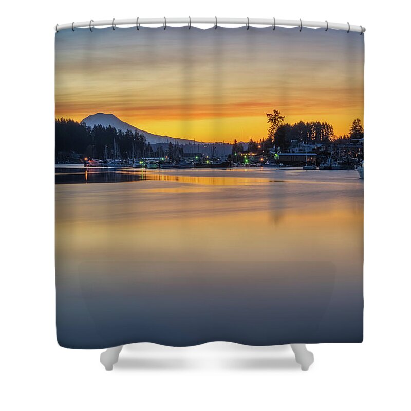 Sunrise Shower Curtain featuring the photograph One Morning in Gig Harbor by Ken Stanback