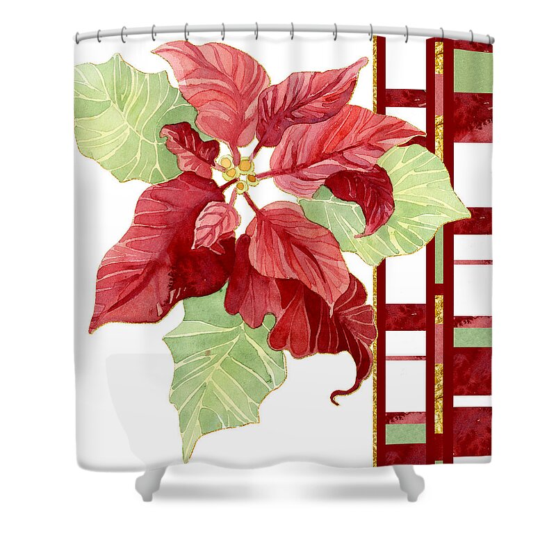 Modern Shower Curtain featuring the painting One Perfect Poinsettia Flower w Modern Stripes by Audrey Jeanne Roberts